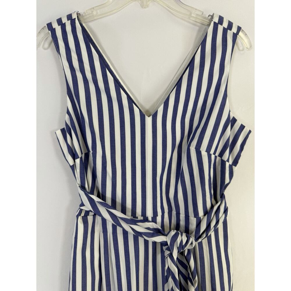 J. Crew Sleeveless Wrap Tie Waist Wide Leg Jumpsuit Blue White Striped Sz 4 EUC - Picture 5 of 16